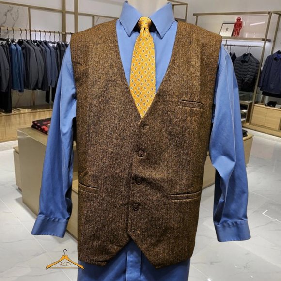 Hisdern Vest - XXL, Wool/Poly, Brown Herringbone Tweed - NWOT - Picture 2 of 6